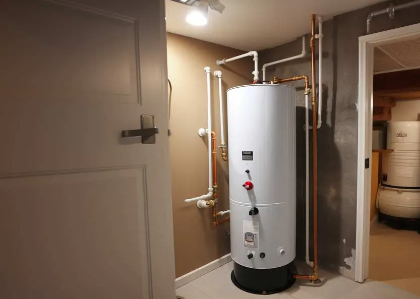 Residential gas water heater tank installed in a North York basement